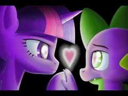 Size: 480x360 | Tagged: artist needed, safe, spike, twilight sparkle, dragon, pony, unicorn, g4, female, heart, looking at each other, male, mare, ship:twispike, shipping, straight, unicorn twilight