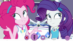 Size: 1920x1080 | Tagged: safe, screencap, pinkie pie, rarity, do it for the ponygram!, equestria girls, g4, my little pony equestria girls: better together, clothes, geode of shielding, geode of sugar bombs, magical geodes, talking, tank top