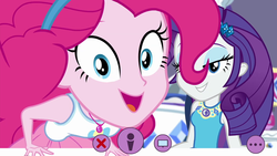 Size: 1920x1080 | Tagged: safe, screencap, pinkie pie, rarity, do it for the ponygram!, equestria girls, equestria girls series, g4, spoiler:eqg series (season 2), eyeshadow, lidded eyes, looking at you, makeup, open mouth, smiling
