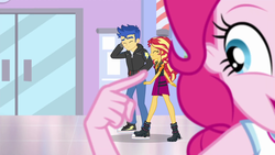 Size: 1920x1080 | Tagged: safe, screencap, flash sentry, pinkie pie, sunset shimmer, do it for the ponygram!, equestria girls, equestria girls series, g4, spoiler:eqg series (season 2), converse, eyes closed, geode of empathy, magical geodes, shoes
