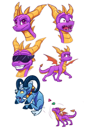 Size: 2000x2922 | Tagged: safe, artist:tsitra360, grogar, dragon, sheep, g4, crossover, curved horn, duo, duo male, gem, high res, horn, male, punish the villain, ram, simple background, spyro the dragon, spyro the dragon (series), sunglasses, surprised, white background, wings