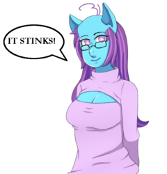 Size: 650x676 | Tagged: safe, edit, oc, oc only, oc:phoebe, earth pony, anthro, ambiguous facial structure, anatomically incorrect, boob window, clothes, jay sherman, keyhole turtleneck, open-chest sweater, speech bubble, sweater, the critic, turtleneck
