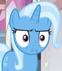 Size: 645x735 | Tagged: safe, screencap, trixie, pony, unicorn, a horse shoe-in, g4, season 9, cropped, disbelief, faic, female, frown, mare, reaction image, solo, trixie is not amused, unamused
