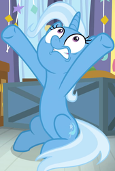 Size: 732x1080 | Tagged: safe, screencap, trixie, pony, unicorn, a horse shoe-in, g4, season 9, cropped, faic, female, hooves up, looking up, mare, sitting, solo, wide eyes