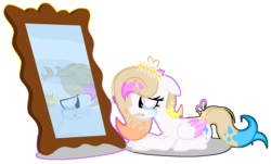 Size: 1836x1106 | Tagged: safe, artist:101xsplattyx101, oc, oc only, oc:spring splat, pegasus, pony, crying, female, mare, mirror, prone, simple background, solo, transparent background