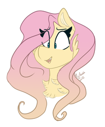 Size: 1284x1554 | Tagged: safe, artist:tizhonolulu, fluttershy, pony, g4, alternate design, bust, cheek fluff, chest fluff, female, mare, open mouth, open smile, portrait, simple background, smiling, solo, three quarter view, white background