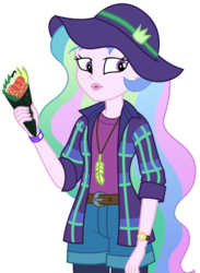 Size: 1963x2688 | Tagged: safe, artist:sketchmcreations, princess celestia, principal celestia, human, equestria girls, g4, my little pony equestria girls: choose your own ending, the road less scheduled, the road less scheduled: celestia, clothes, feather, female, flannel, food, hat, music festival outfit, open mouth, shorts, simple background, solo, sushi, sushi cone, transparent background, vector