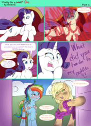 Size: 8000x11000 | Tagged: safe, artist:tbosiris, applejack, rainbow dash, rarity, pony, comic:pretty for a day, g4, absurd resolution, clothes, prone, the sims, torn clothes