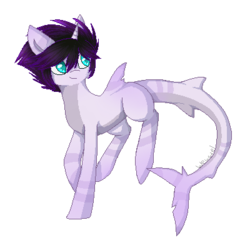 Size: 400x400 | Tagged: safe, artist:thelivingnote, oc, oc only, original species, pony, shark pony, unicorn, blue eyes, commission, pagedoll, pixel art, simple background, solo, transparent background