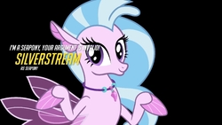 Size: 720x405 | Tagged: safe, silverstream, seapony (g4), g4, black background, female, overwatch, play of the game, seapony silverstream, shrug, simple background, smiling, solo, your argument is invalid