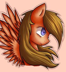 Size: 800x864 | Tagged: safe, artist:akiiri, artist:thelivingnote, oc, oc only, pegasus, pony, blue eyes, bust, collaboration, digital art, female, mare, pink background, simple background, solo