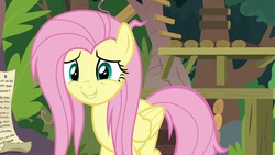 Size: 1920x1080 | Tagged: safe, screencap, fluttershy, pegasus, pony, g4, she talks to angel, female, folded wings, mare, messy mane, solo, wings