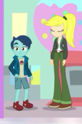 Size: 241x364 | Tagged: safe, screencap, ash ball, henry handle, manestrum, dashing through the mall, equestria girls, equestria girls specials, g4, my little pony equestria girls: better together, my little pony equestria girls: holidays unwrapped, background human, blonde, clothes, cropped, female, legs, male, pants, shoes, shorts