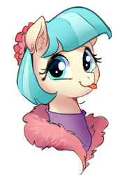 Size: 583x814 | Tagged: safe, artist:luciferamon, edit, editor:slb94, coco pommel, earth pony, pony, g4, :p, cocobetes, cropped, cute, female, looking at you, mare, mlem, silly, simple background, smiling, solo, tongue out, white background