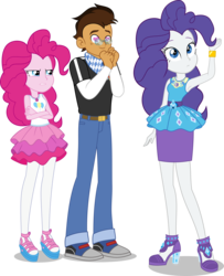 Size: 4868x6000 | Tagged: safe, artist:limedazzle, pinkie pie, rarity, oc, oc:copper plume, do it for the ponygram!, equestria girls, equestria girls series, g4, spoiler:eqg series (season 2), alternate hairstyle, armpits, belt, bracelet, canon x oc, clothes, commission, commissioner:imperfectxiii, converse, copperity, copperpie, distracted, distracted boyfriend meme, female, freckles, geode of shielding, geode of sugar bombs, glasses, heart eyes, high heels, jealous, jewelry, legs, magical geodes, male, meme, miniskirt, neckerchief, pants, pantyhose, pencil skirt, pinkie pie hair, pinkie pie is not amused, pinkity, rarity peplum dress, shipping, shirt, shoes, show accurate, simple background, skirt, sneakers, straight, transparent background, unamused, wingding eyes