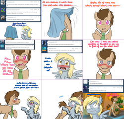 Size: 2344x2254 | Tagged: safe, artist:jitterbugjive, derpy hooves, doctor whooves, time turner, earth pony, pegasus, pony, lovestruck derpy, g4, ask, bait and switch, bonsai, doctor who, george, high res, love poison, male, stallion, tardis, tardis console room, tardis control room, the doctor, tumblr