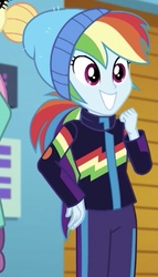 Size: 368x643 | Tagged: safe, screencap, fluttershy, rainbow dash, equestria girls, equestria girls specials, g4, my little pony equestria girls: better together, my little pony equestria girls: holidays unwrapped, cropped, cute, dashabetes, female, smiling, solo, winter outfit