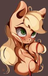 Size: 1395x2215 | Tagged: safe, artist:tohupo, applejack, earth pony, pony, g4, blushing, clothes, cute, female, freckles, jackabetes, loose hair, mare, missing accessory, ribbon, smiling, solo