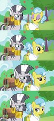 Size: 500x1125 | Tagged: safe, screencap, doctor fauna, zecora, earth pony, pony, zebra, derpibooru, g4, she talks to angel, clothes, ear piercing, earring, female, jewelry, juxtaposition, lidded eyes, mare, meta, neck rings, piercing, ponytail, quadrupedal