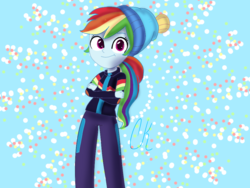 Size: 1000x750 | Tagged: safe, artist:snackcracklepop, rainbow dash, equestria girls, equestria girls series, g4, holidays unwrapped, spoiler:eqg series (season 2), cute, female, looking at you, solo, winter outfit