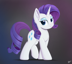 Size: 4500x4000 | Tagged: safe, artist:arcane-thunder, rarity, pony, unicorn, g4, absurd resolution, cheek fluff, chest fluff, ear fluff, female, gradient background, lidded eyes, mare, smiling, solo