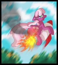 Size: 1147x1280 | Tagged: safe, artist:ambunny, cheerilee, earth pony, pony, g4, burned, burned butt, butt, butt fire, crying, female, fire, flowerbutt, fuse, literal butthurt, mare, pain, plot, reddened butt, rocket, tears of pain