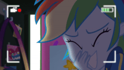 Size: 1200x675 | Tagged: safe, edit, edited screencap, screencap, rainbow dash, do it for the ponygram!, equestria girls, g4, my little pony equestria girls: better together, absurd file size, absurd gif size, animated, camera shot, female, geode of super speed, gif, laughing, lockers, magical geodes, rainbow dash's prank fail, scare cam
