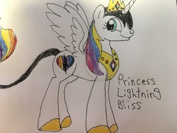 Size: 4032x3024 | Tagged: safe, artist:wolfspiritclan, oc, oc only, oc:lightning bliss, alicorn, pony, alicorn oc, fanart, jewelry, regalia, solo, traditional art