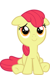 Size: 3000x4456 | Tagged: safe, artist:cloudy glow, edit, editor:slayerbvc, vector edit, apple bloom, earth pony, pony, g4, .ai available, accessory-less edit, female, filly, missing accessory, simple background, sitting, smiling, solo, transparent background, underhoof, vector