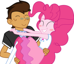 Size: 5451x4721 | Tagged: safe, artist:shootingstarsentry, pinkie pie, oc, oc:copper plume, equestria girls, g4, absurd resolution, blushing, canon x oc, carrying, commission, copperpie, female, glasses, hug, male, shipping, simple background, smiling, straight, transparent background