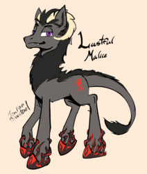 Size: 781x921 | Tagged: safe, artist:soulcentinel, oc, oc only, oc:lustful malice, demon, demon pony, original species, pony, commission, design, horns, solo