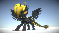 Size: 3840x2160 | Tagged: safe, artist:phoenixtm, oc, oc:phoenix stardash, cyborg, dracony, hybrid, 3d, cyborg dracony, dracony alicorn, high res, minigun, spread wings, weapon, wings