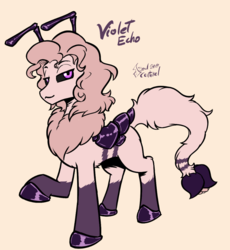 Size: 850x923 | Tagged: safe, artist:soulcentinel, oc, oc only, oc:violet echoes, insect, pony, black sclera, chitin, coat markings, cute, female, fluffy, morsectuum, saddle, socks (coat markings), solo, stripes, tack