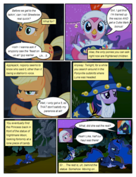 Size: 612x792 | Tagged: safe, artist:newbiespud, edit, edited screencap, screencap, applejack, nightmare moon, pinkie pie, princess luna, rainbow dash, twilight sparkle, alicorn, earth pony, pegasus, pony, unicorn, comic:friendship is dragons, g4, luna eclipsed, animal costume, bowl, candy, chicken pie, chicken suit, clothes, comic, cosplay, costume, dialogue, ethereal mane, fake beard, female, food, freckles, frown, goggles, grin, hat, hoof shoes, mare, nightmare night costume, prone, raised hoof, rearing, sad, screencap comic, shadowbolt dash, shadowbolts, shadowbolts costume, smiling, star swirl the bearded costume, starry mane, statue, twilight the bearded, unicorn twilight, wizard hat