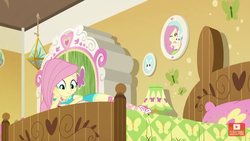 Size: 1280x720 | Tagged: safe, screencap, fluttershy, do it for the ponygram!, equestria girls, g4, my little pony equestria girls: better together, bed, bedroom, female, solo