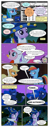 Size: 612x1556 | Tagged: safe, artist:newbiespud, edit, edited screencap, screencap, applejack, fluttershy, pinkie pie, princess luna, rainbow dash, twilight sparkle, alicorn, earth pony, pegasus, pony, unicorn, comic:friendship is dragons, g4, luna eclipsed, animal costume, chicken pie, chicken suit, cloak, clothes, comic, cosplay, costume, dialogue, ethereal mane, eyes closed, fake beard, freckles, hat, hoof shoes, nightmare night costume, raised hoof, screencap comic, star swirl the bearded costume, starry mane, traditional royal canterlot voice, twilight the bearded, unicorn twilight, wizard hat