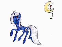 Size: 1024x774 | Tagged: safe, artist:akanisen, oc, oc only, pony, unicorn, crescent moon, female, mare, moon, solo, traditional art
