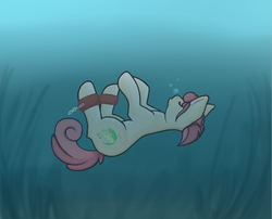 Size: 1088x879 | Tagged: safe, artist:newbiecirry, oc, oc only, oc:hopple scotch, earth pony, pony, ankle cuffs, asphyxiation, bubble, cuffs, drowning, female, imminent death, mare, ocean, seaweed, solo, underwater, ych result