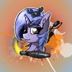 Size: 1780x1780 | Tagged: safe, oc, pony, unicorn, avatar, bust, female, flamethrower, rocket, spycrab, team fortress 2, weapon