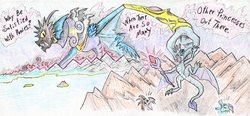 Size: 2450x1141 | Tagged: safe, artist:grimmyweirdy, idw, cosmos, princess ember, draconequus, dragon, comic:cosmic cosmos, g4, spoiler:comic, spoiler:comic78, bloodstone scepter, cosmageddon, dragoness, female, fusion