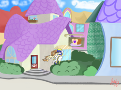 Size: 2834x2125 | Tagged: safe, artist:jubyskylines, oc, oc:juby skylines, pony, building, canterlot, flying, high res