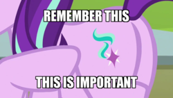 Size: 640x360 | Tagged: safe, edit, edited screencap, screencap, starlight glimmer, g4, the parent map, butt, caption, cutie mark, glimmer glutes, image macro, meme, metal gear awesome, plot, pointing, text
