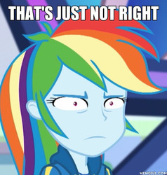 Size: 600x631 | Tagged: safe, edit, edited screencap, screencap, rainbow dash, dashing through the mall, equestria girls, equestria girls series, g4, holidays unwrapped, spoiler:eqg series (season 2), caption, cropped, disgusted, faic, geode of super speed, image macro, magical geodes, memeful.com, rainbow dash is best facemaker, reaction image, shrunken pupils, text