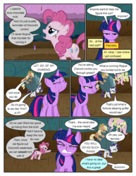 Size: 612x792 | Tagged: safe, artist:newbiespud, edit, edited screencap, screencap, applejack, fluttershy, pinkie pie, rarity, tom, twilight sparkle, earth pony, pegasus, pony, unicorn, comic:friendship is dragons, g4, the return of harmony, angry, annoyed, argument, chocolate, chocolate rain, cloud, comic, dialogue, eyes closed, fight, flutterbitch, flying, food, freckles, frown, greedity, gritted teeth, hat, implied rainbow dash, liarjack, looking back, looking down, looking up, pointing, rain, raised hoof, riding, rock, screencap comic, unicorn twilight, wet mane