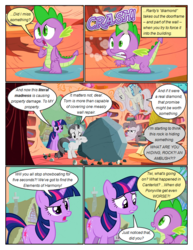 Size: 612x792 | Tagged: safe, artist:newbiespud, edit, edited screencap, screencap, fluttershy, pinkie pie, rarity, spike, tom, twilight sparkle, earth pony, pegasus, pony, unicorn, comic:friendship is dragons, g4, the return of harmony, annoyed, bipedal, book, bookshelf, comic, d:, dialogue, discorded, female, flutterbitch, flying, frown, golden oaks library, greedity, looking down, male, mare, onomatopoeia, open mouth, puddle, pushing, screencap comic, surprised, unicorn twilight, wet, wide eyes