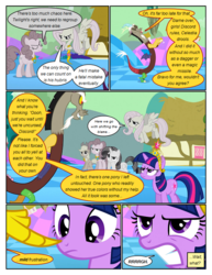 Size: 612x792 | Tagged: safe, artist:newbiespud, edit, edited screencap, screencap, applejack, discord, fluttershy, pinkie pie, rarity, twilight sparkle, draconequus, earth pony, pegasus, pony, unicorn, comic:friendship is dragons, g4, the return of harmony, angry, boop, clapping, comic, confused, dialogue, element of generosity, element of honesty, element of kindness, element of laughter, element of magic, female, flutterbitch, flying, frown, greedity, hat, liarjack, looking up, male, mare, screencap comic, unicorn twilight