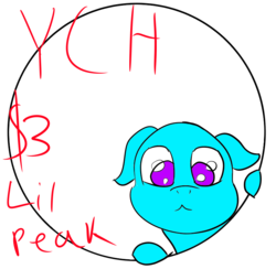 Size: 800x780 | Tagged: safe, oc, pony, blue pony, circle, commission, icon, peeking, price tag, profile picture, purple eyes, red text, simple background, transparent background, your character here