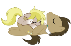 Size: 1670x1075 | Tagged: safe, artist:crystal-tranquility, doctor whooves, time turner, oc, oc:timestep, earth pony, pony, g4, female, filly, on back, simple background, sleeping, transparent background