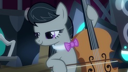 Size: 1920x1080 | Tagged: safe, screencap, octavia melody, earth pony, pony, a horse shoe-in, g4, bow (instrument), bowtie, cello, cello bow, female, mare, musical instrument, solo