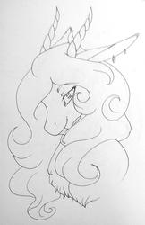 Size: 1024x1583 | Tagged: safe, artist:oneiria-fylakas, oc, oc only, draconequus, pony, bust, female, monochrome, portrait, solo, traditional art